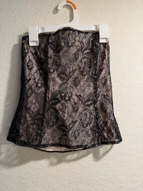 Express Black Lace Strapless Corset Top with Blush Lining